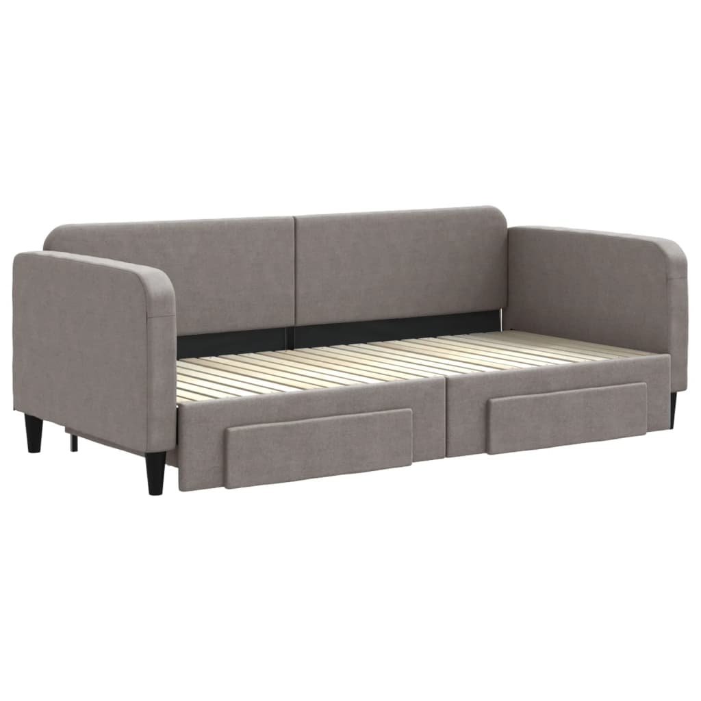 vidaXL Pat de zi cu extensie și sertare, gri taupe, 90x200 cm, textil