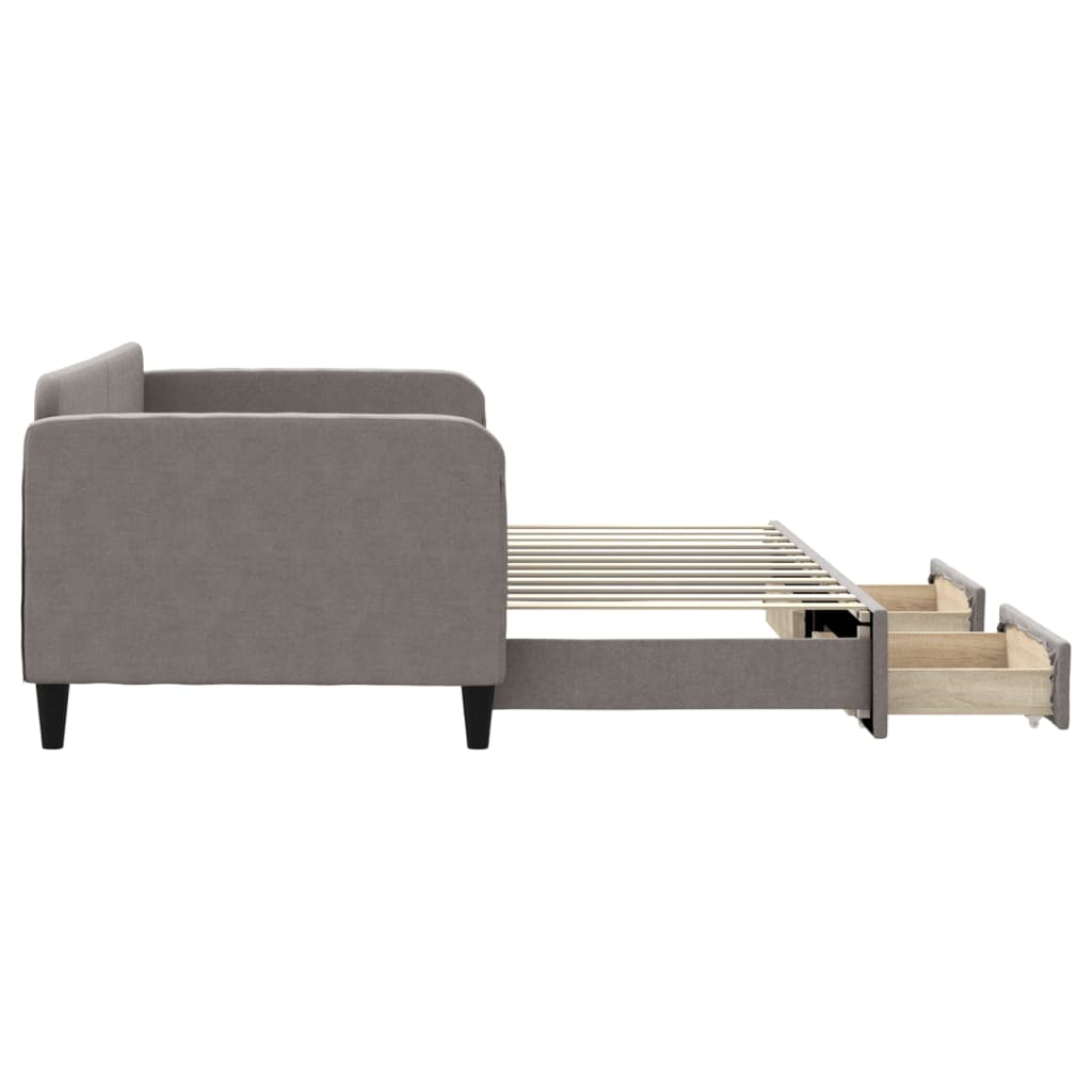vidaXL Pat de zi cu extensie și sertare, gri taupe, 90x200 cm, textil