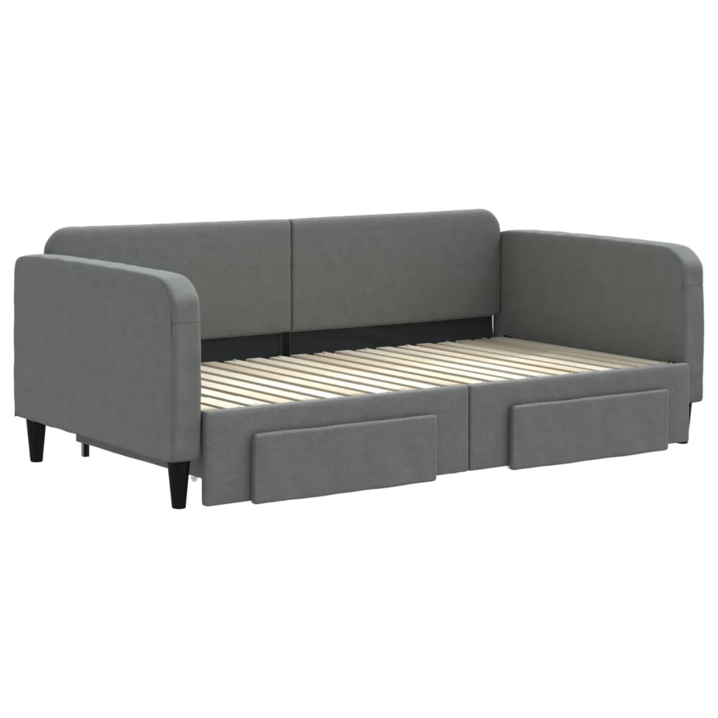 vidaXL Pat de zi cu extensie și sertare, gri închis, 90x190cm, textil
