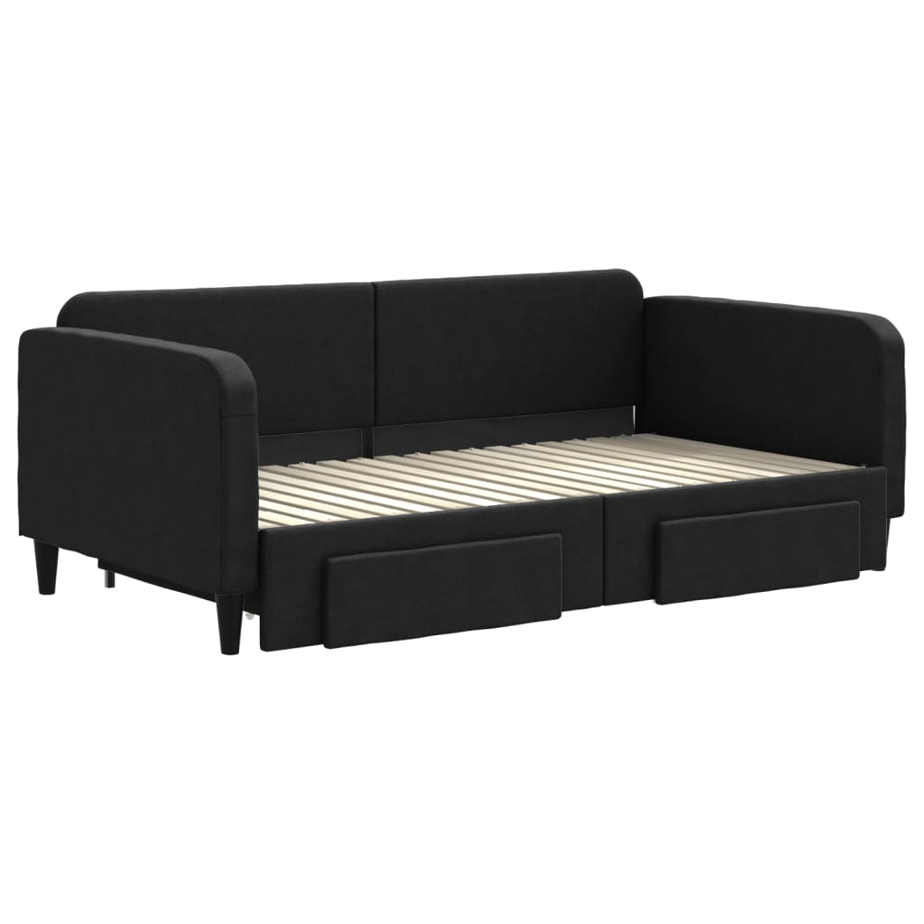 vidaXL Pat de zi cu extensie și sertare, negru, 90x190cm, textil vidaXL Pat de zi cu extensie și sertare, negru, 90x190cm, textil