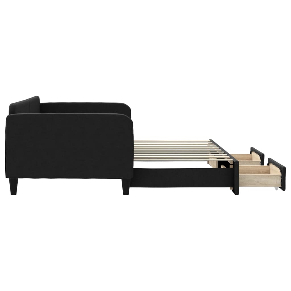 vidaXL Pat de zi cu extensie și sertare, negru, 90x190cm, textil vidaXL Pat de zi cu extensie și sertare, negru, 90x190cm, textil