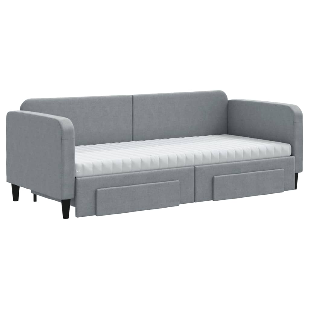 vidaXL Pat de zi cu extensie și sertare, gri deschis, 80x200 cm textil