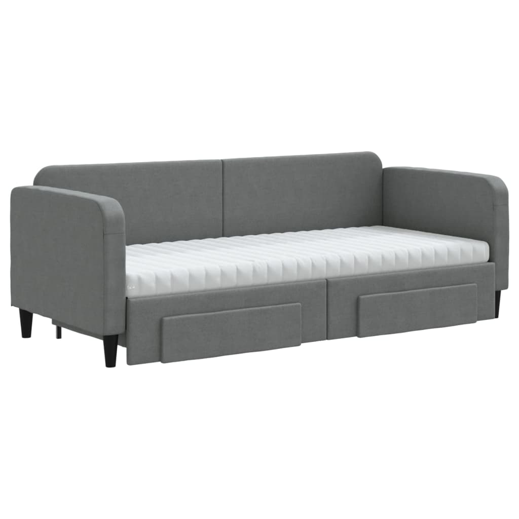 vidaXL Pat de zi cu extensie și sertare, gri închis, 80x200 cm textil