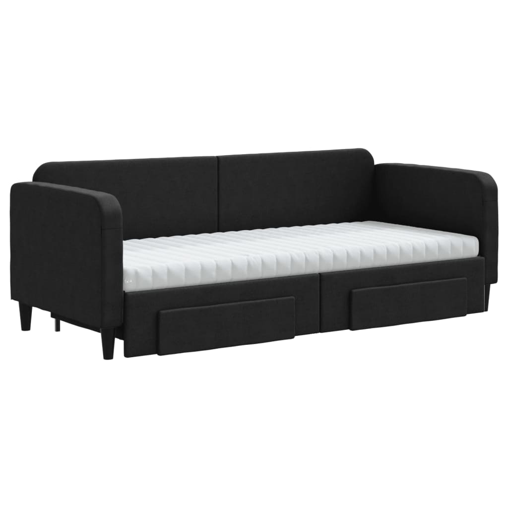 vidaXL Pat de zi cu extensie și sertare, negru, 80x200 cm, textil