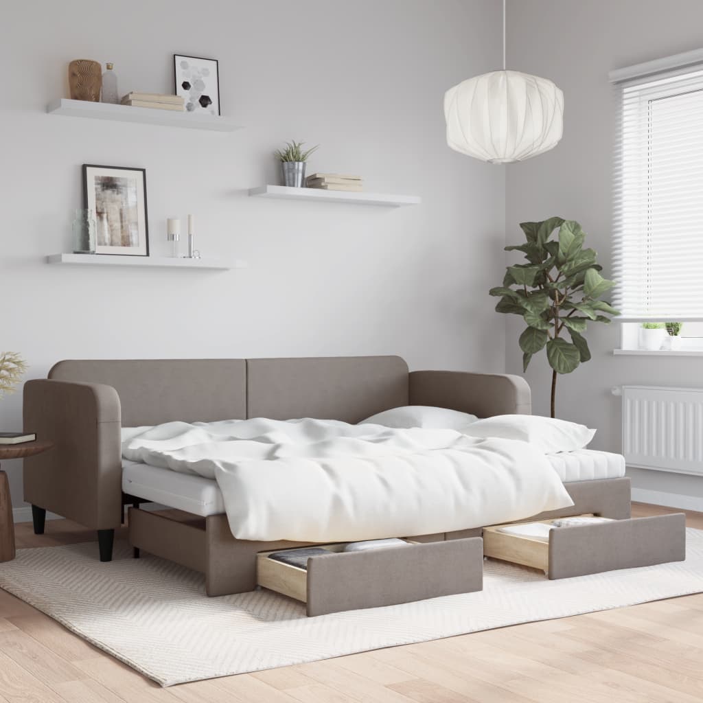 vidaXL Pat de zi cu extensie și sertare, gri taupe, 80x200 cm, textil vidaXL Pat de zi cu extensie și sertare, gri taupe, 80x200 cm, textil