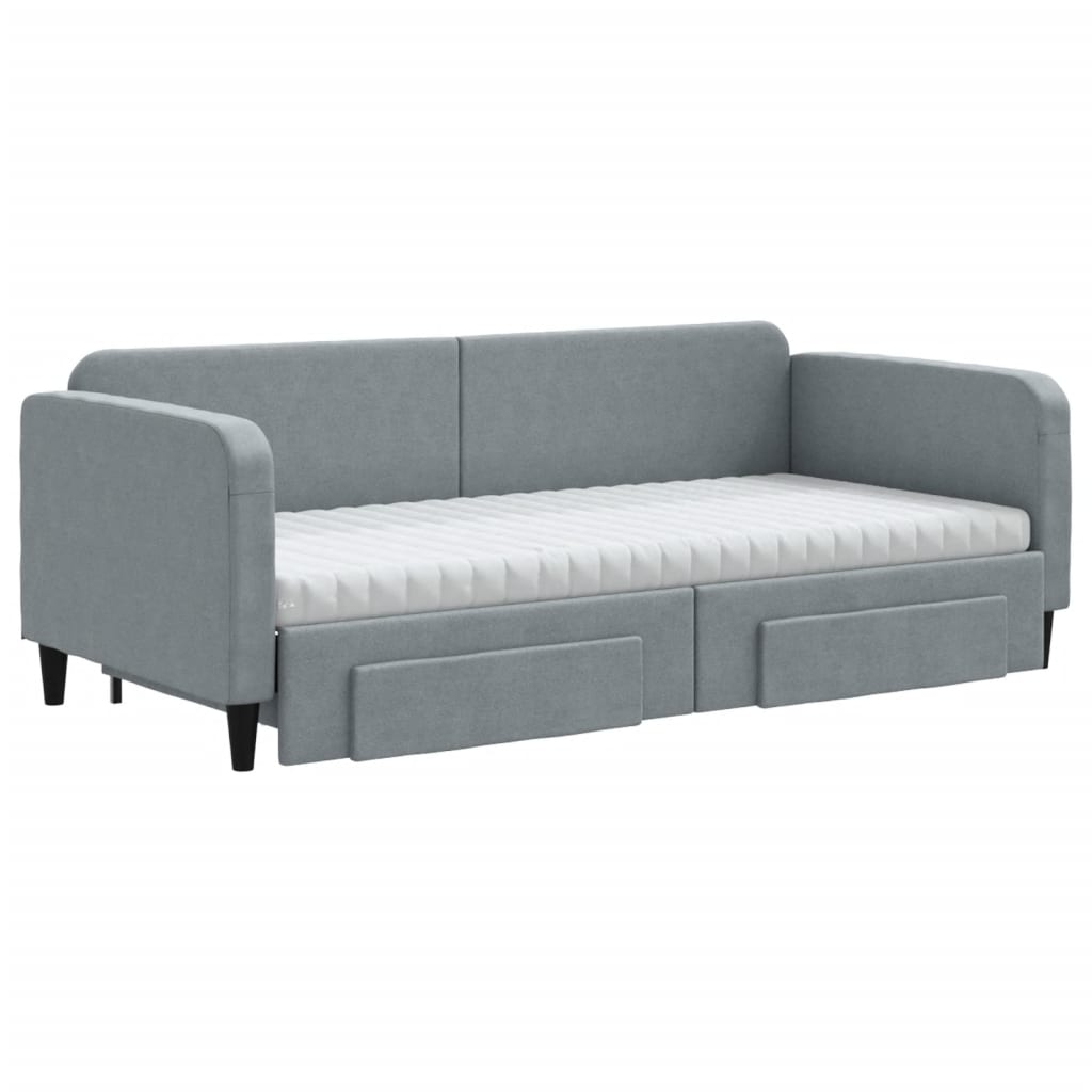 vidaXL Pat de zi cu extensie și sertare, gri deschis, 90x200 cm textil