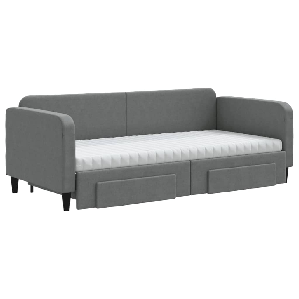 vidaXL Pat de zi cu extensie și sertare, gri închis, 90x200 cm textil
