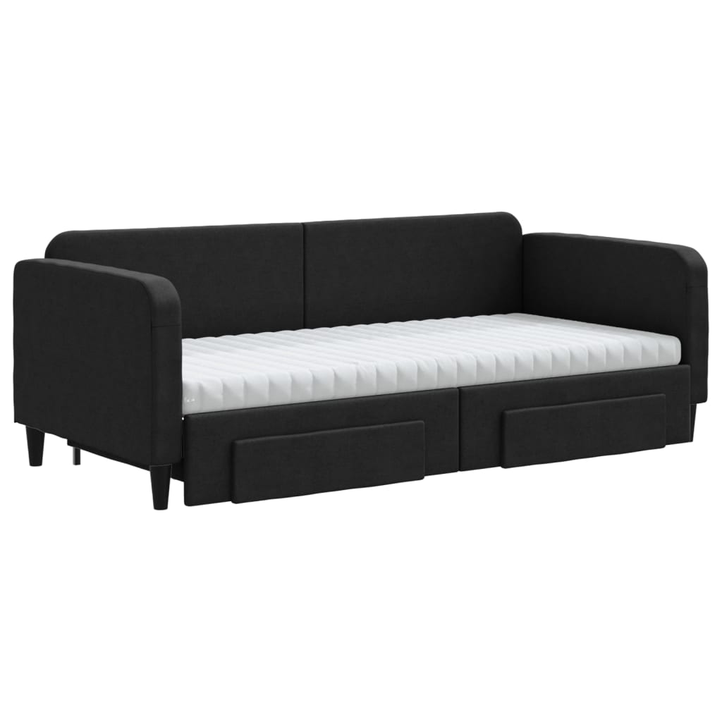 vidaXL Pat de zi cu extensie și sertare, negru, 90x200 cm, textil vidaXL Pat de zi cu extensie și sertare, negru, 90x200 cm, textil