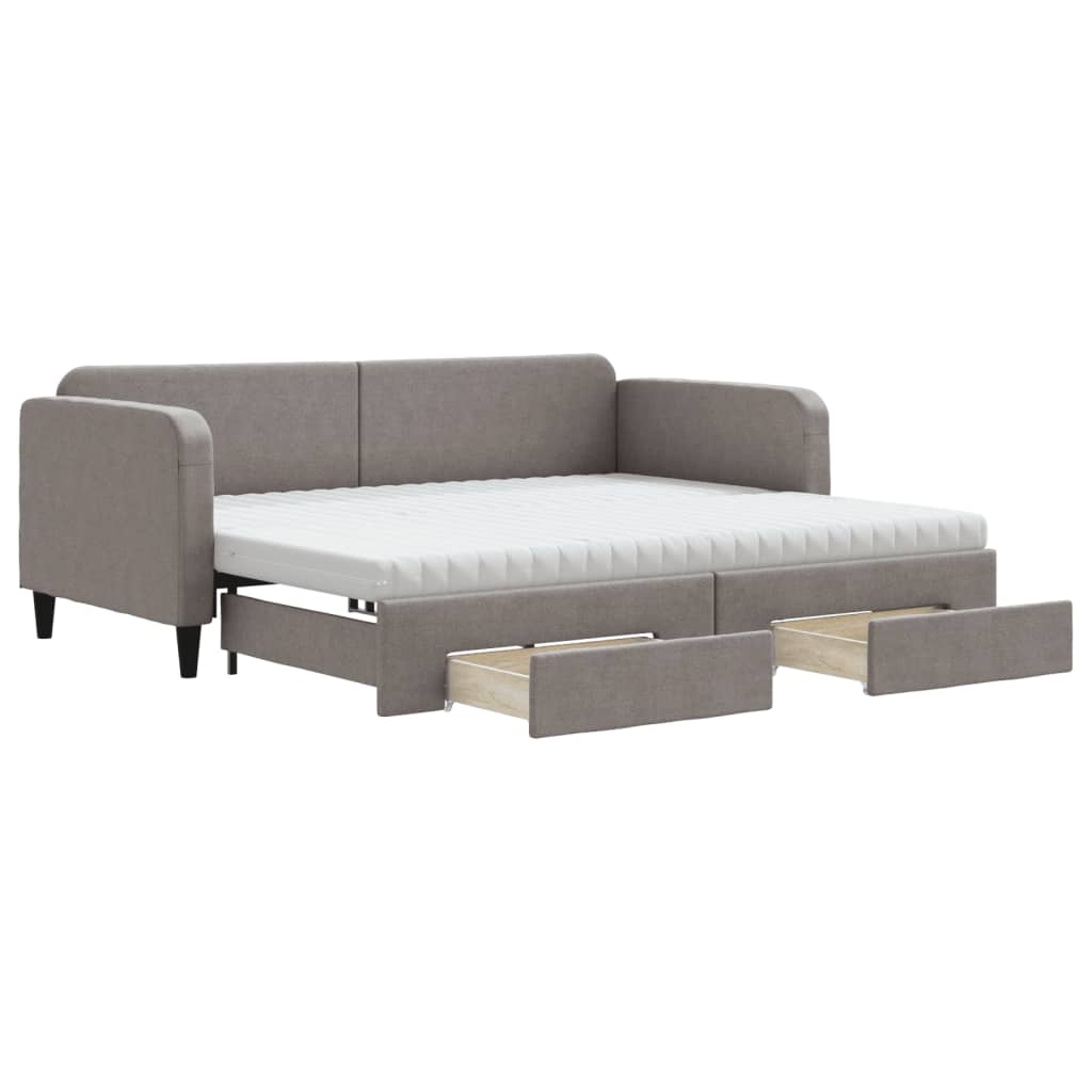 vidaXL Pat de zi cu extensie și sertare, gri taupe, 90x200 cm, textil