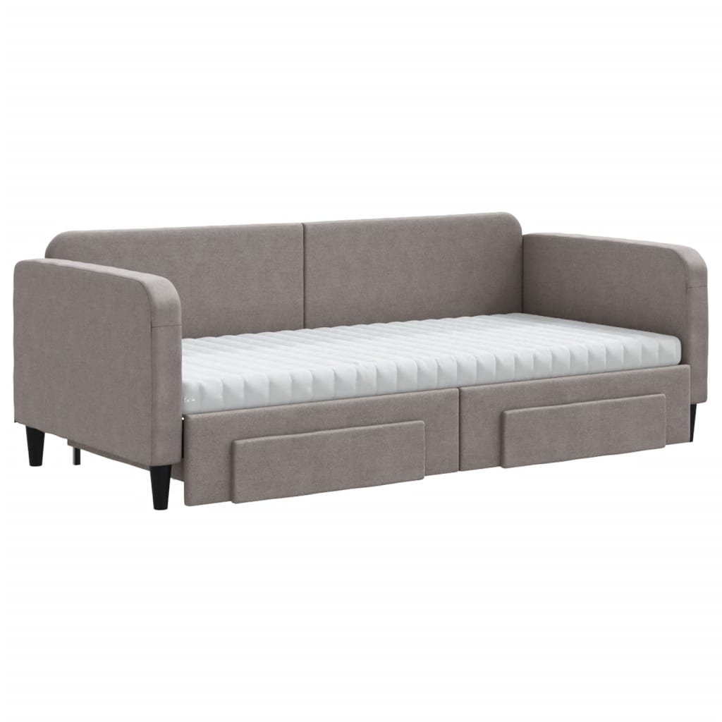 vidaXL Pat de zi cu extensie și sertare, gri taupe, 90x200 cm, textil