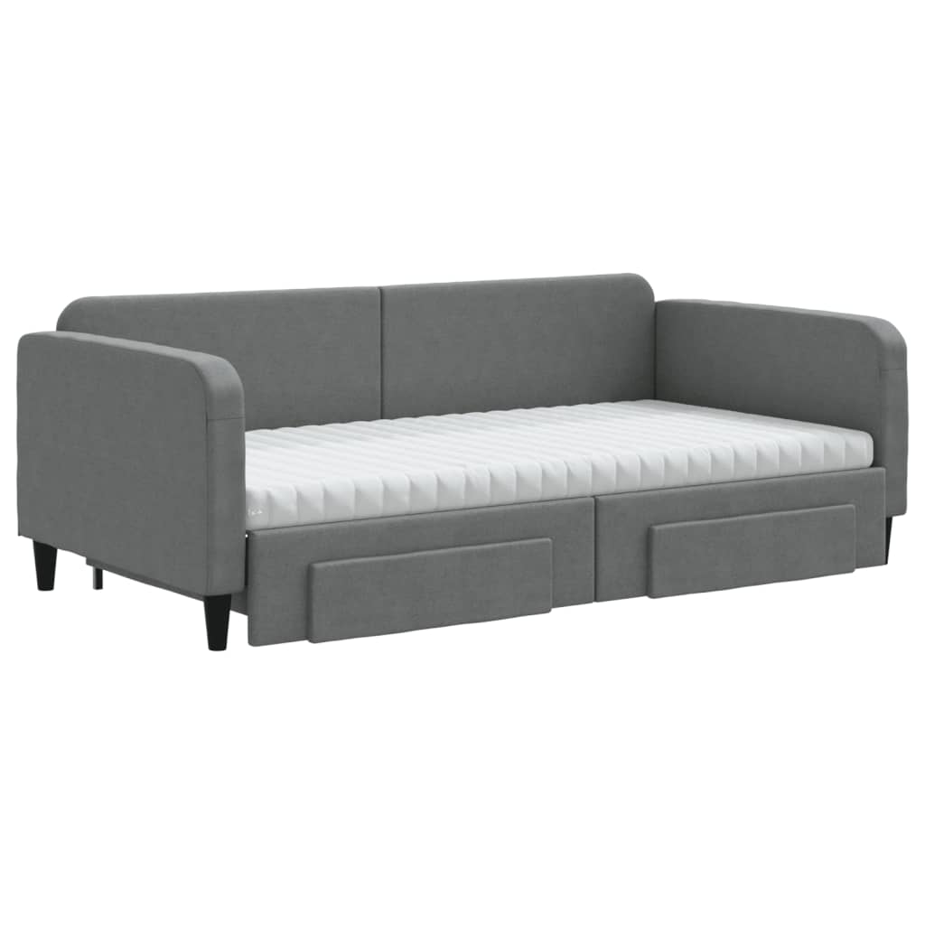 vidaXL Pat de zi cu extensie și sertare, gri închis, 100x200 cm textil