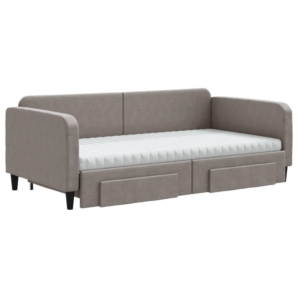 vidaXL Pat de zi cu extensie și sertare, gri taupe, 100x200 cm, textil