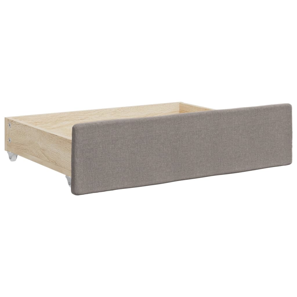 vidaXL Pat de zi cu extensie și sertare, gri taupe, 100x200 cm, textil