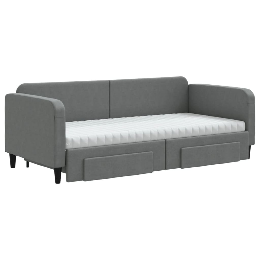 vidaXL Pat de zi cu extensie și sertare, gri închis, 90x190cm, textil