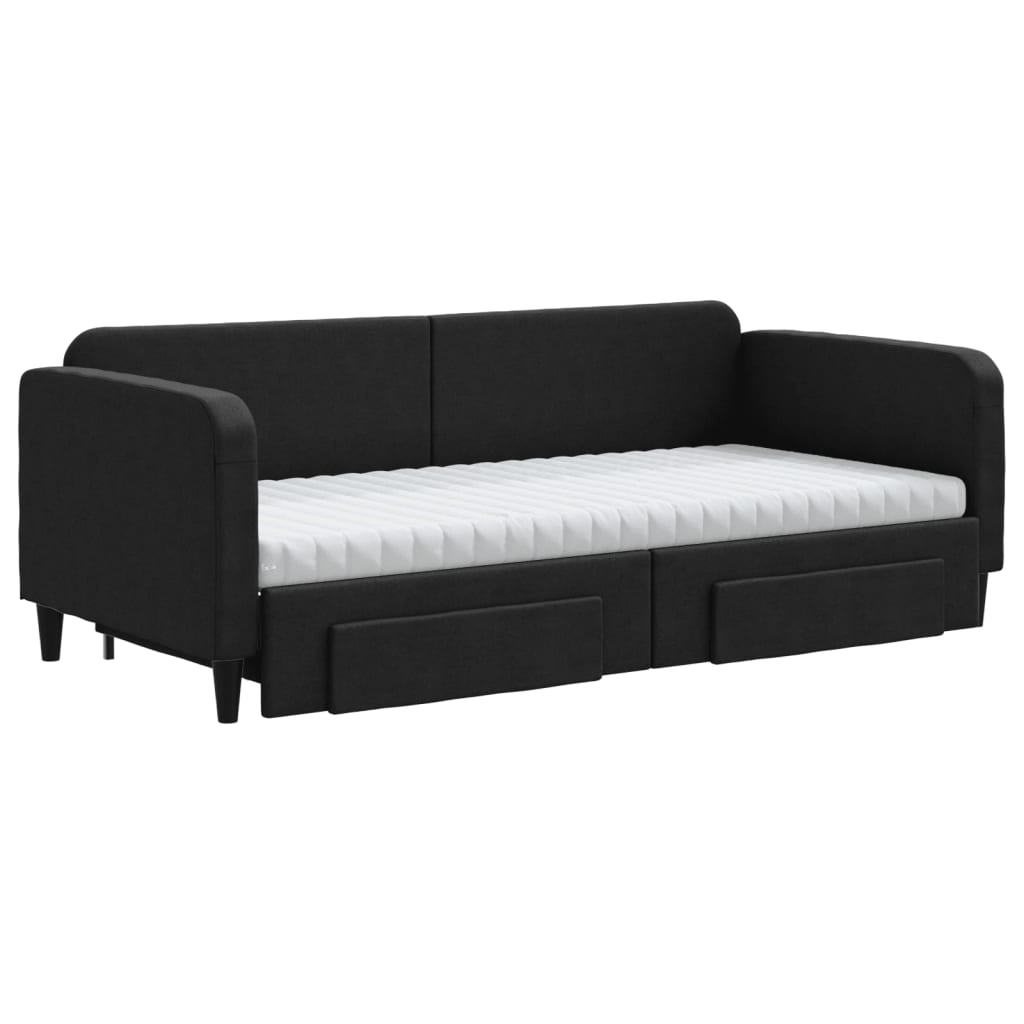 vidaXL Pat de zi cu extensie și sertare, negru, 90x190cm, textil vidaXL Pat de zi cu extensie și sertare, negru, 90x190cm, textil
