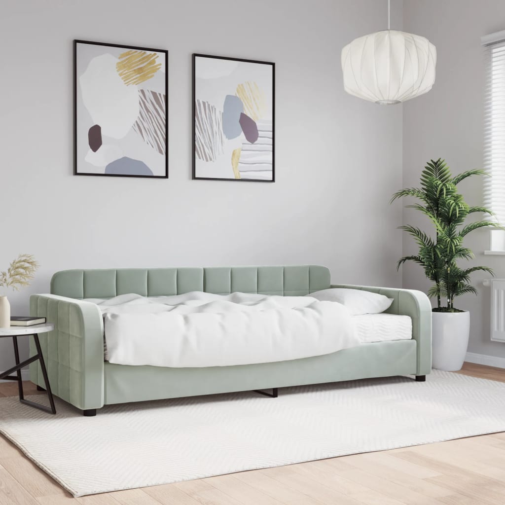 vidaXL Pat de zi cu saltea, gri deschis, 90x200 cm, catifea vidaXL Pat de zi cu saltea, gri deschis, 90x200 cm, catifea