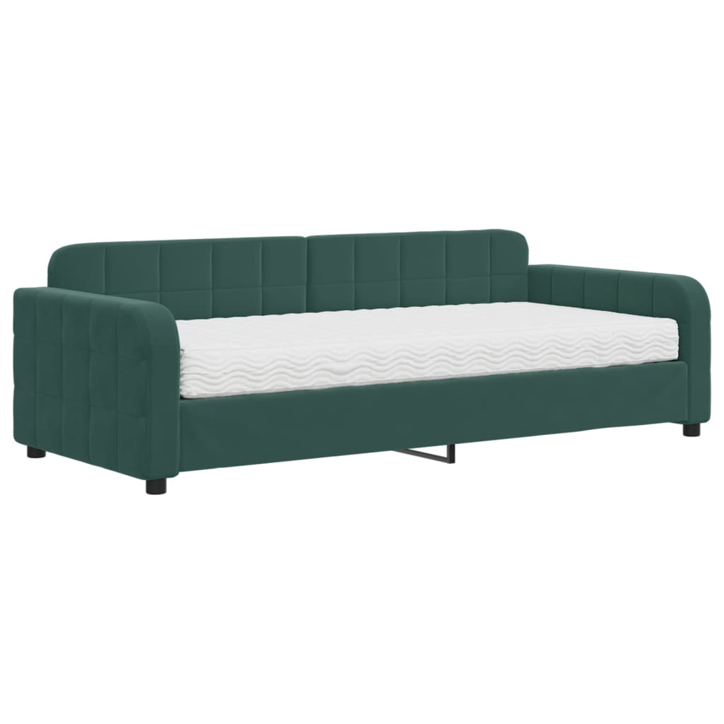 vidaXL Pat de zi cu saltea, verde închis, 90x200 cm, catifea