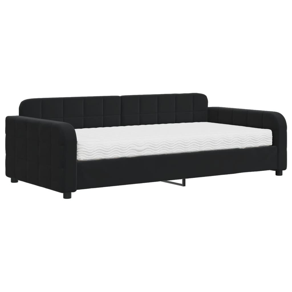 vidaXL Pat de zi cu saltea, negru, 100x200 cm, catifea vidaXL Pat de zi cu saltea, negru, 100x200 cm, catifea