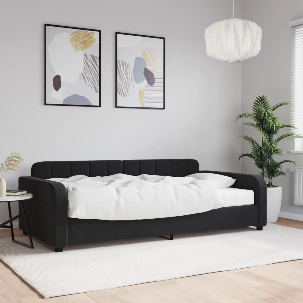 vidaXL Pat de zi cu saltea, negru, 100x200 cm, catifea vidaXL Pat de zi cu saltea, negru, 100x200 cm, catifea