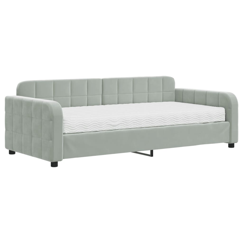 vidaXL Pat de zi cu saltea, gri deschis, 90x190 cm, catifea vidaXL Pat de zi cu saltea, gri deschis, 90x190 cm, catifea