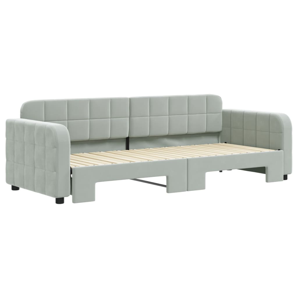 vidaXL Pat de zi cu extensie, gri deschis, 80x200 cm, catifea vidaXL Pat de zi cu extensie, gri deschis, 80x200 cm, catifea