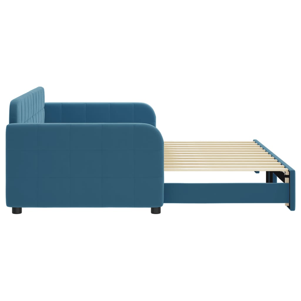 vidaXL Pat de zi cu extensie, albastru, 90x200 cm, catifea vidaXL Pat de zi cu extensie, albastru, 90x200 cm, catifea
