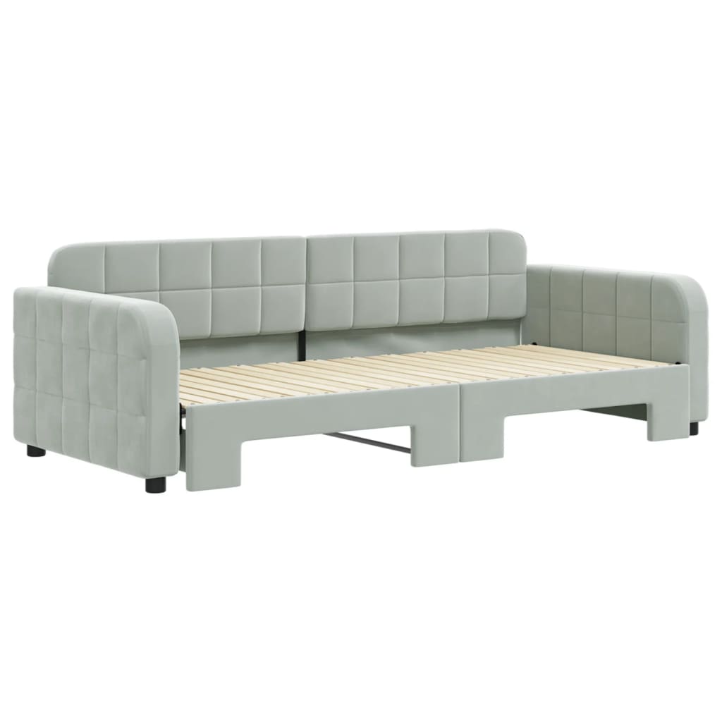vidaXL Pat de zi cu extensie, gri deschis, 90x200 cm, catifea vidaXL Pat de zi cu extensie, gri deschis, 90x200 cm, catifea