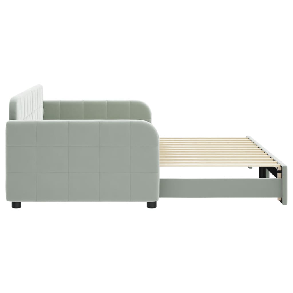 vidaXL Pat de zi cu extensie, gri deschis, 90x200 cm, catifea vidaXL Pat de zi cu extensie, gri deschis, 90x200 cm, catifea