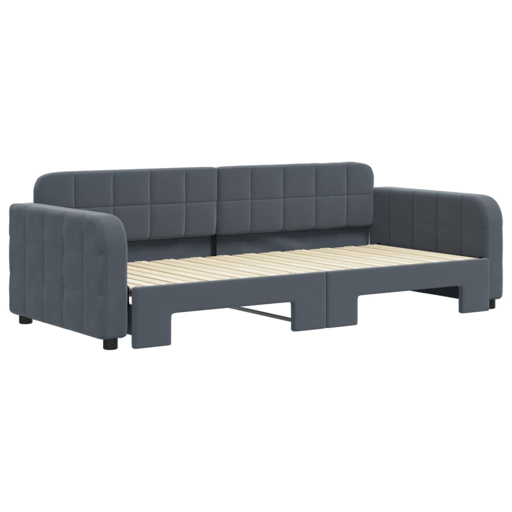 vidaXL Pat de zi cu extensie, gri închis, 90x200 cm, catifea vidaXL Pat de zi cu extensie, gri închis, 90x200 cm, catifea