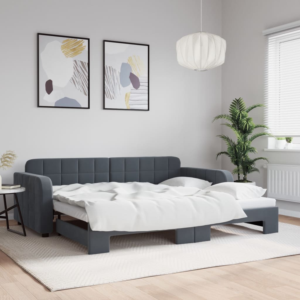 vidaXL Pat de zi cu extensie, gri închis, 90x200 cm, catifea vidaXL Pat de zi cu extensie, gri închis, 90x200 cm, catifea