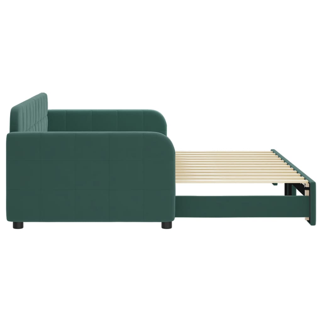 vidaXL Pat de zi cu extensie, verde închis, 90x200 cm, catifea