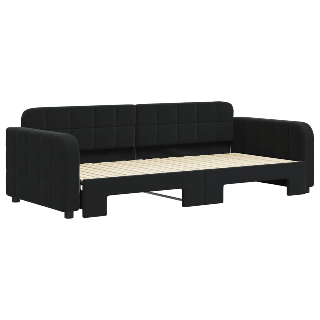 vidaXL Pat de zi cu extensie, negru, 90x200 cm, catifea vidaXL Pat de zi cu extensie, negru, 90x200 cm, catifea
