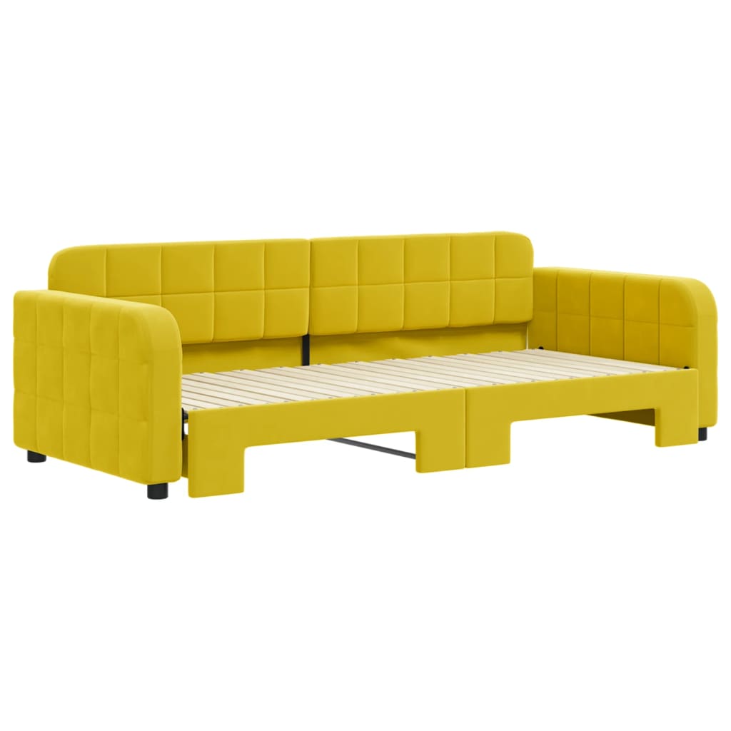 vidaXL Pat de zi cu extensie, galben, 90x200 cm, catifea vidaXL Pat de zi cu extensie, galben, 90x200 cm, catifea