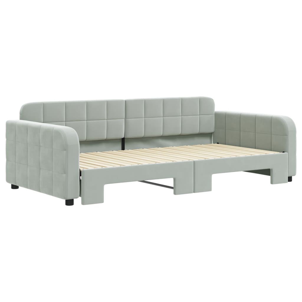 vidaXL Pat de zi cu extensie, gri deschis, 100x200 cm, catifea vidaXL Pat de zi cu extensie, gri deschis, 100x200 cm, catifea