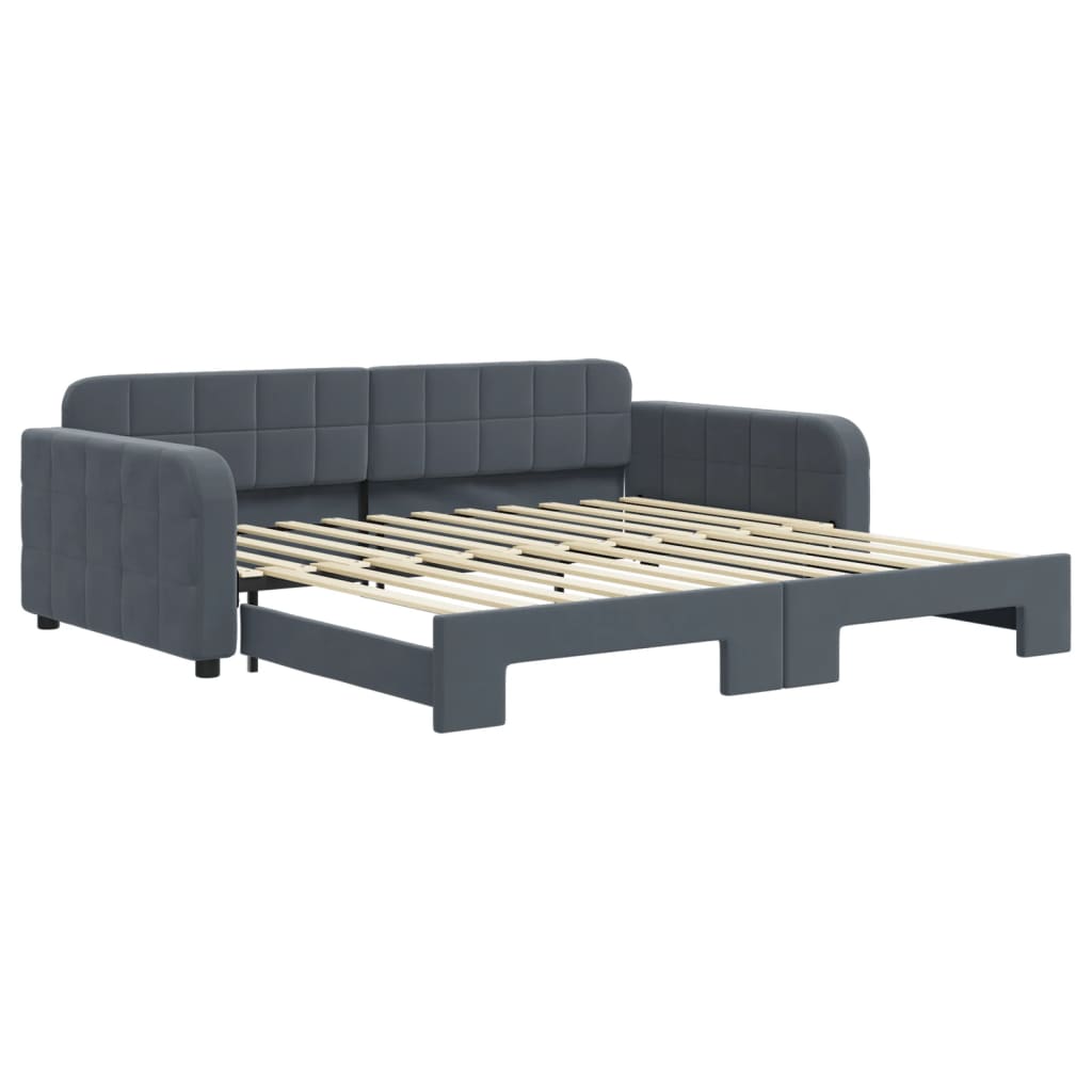 vidaXL Pat de zi cu extensie, gri închis, 100x200 cm, catifea