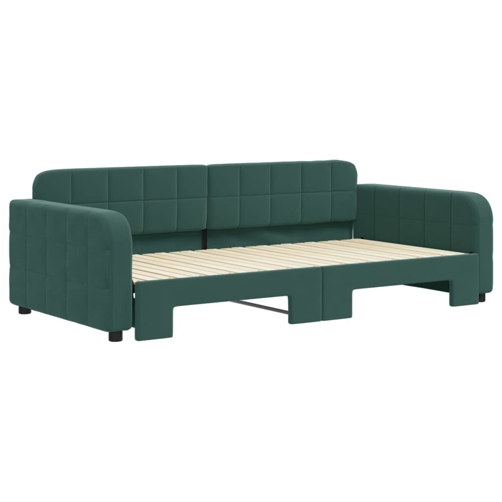 vidaXL Pat de zi cu extensie, verde închis, 100x200 cm, catifea
