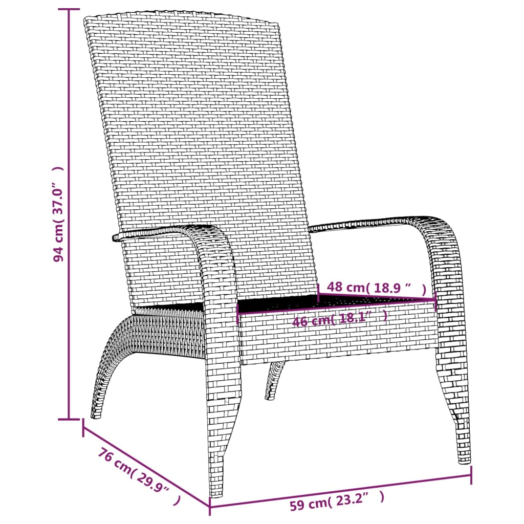 vidaXL Scaun Adirondack de grădină, negru, poliratan vidaXL Scaun Adirondack de grădină, negru, poliratan