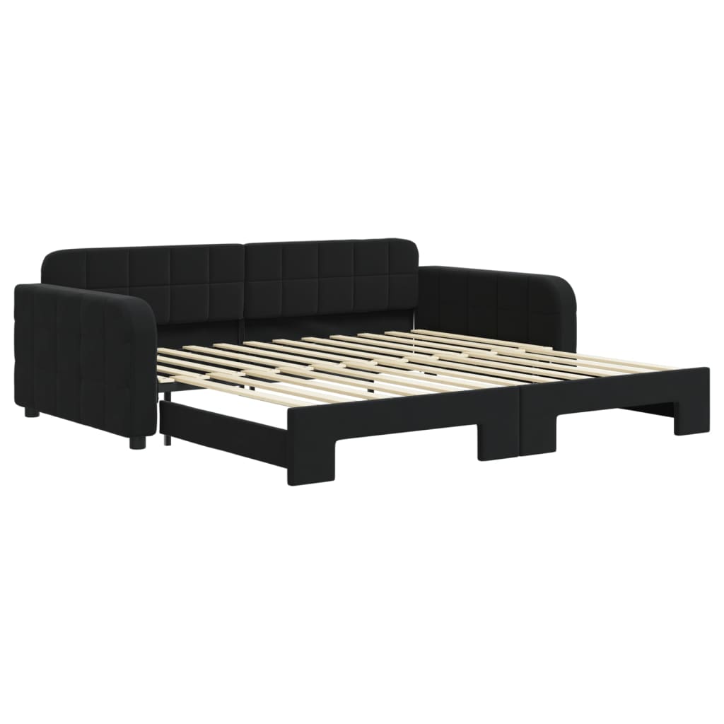 vidaXL Pat de zi cu extensie, negru, 100x200 cm, catifea
