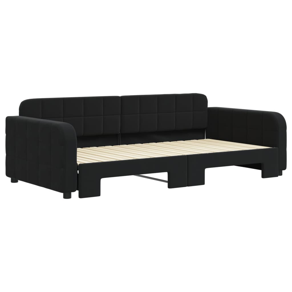 vidaXL Pat de zi cu extensie, negru, 100x200 cm, catifea