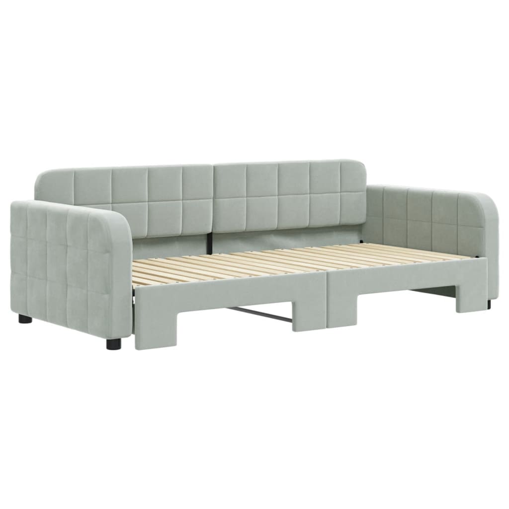 vidaXL Pat de zi cu extensie, gri deschis, 90x190 cm, catifea