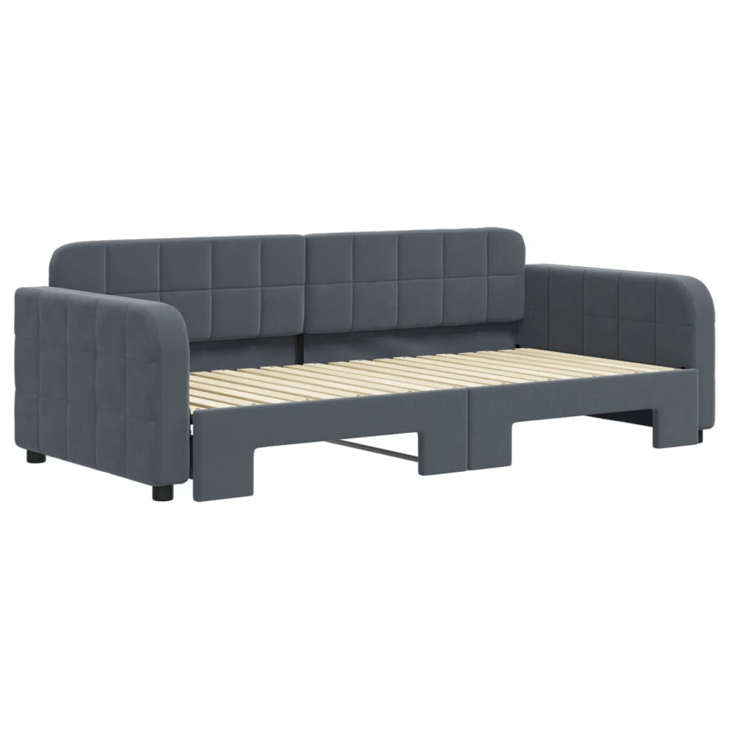 vidaXL Pat de zi cu extensie, gri închis, 90x190 cm, catifea vidaXL Pat de zi cu extensie, gri închis, 90x190 cm, catifea