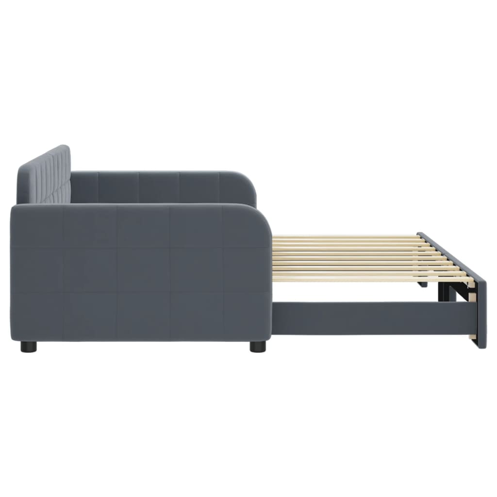 vidaXL Pat de zi cu extensie, gri închis, 90x190 cm, catifea vidaXL Pat de zi cu extensie, gri închis, 90x190 cm, catifea