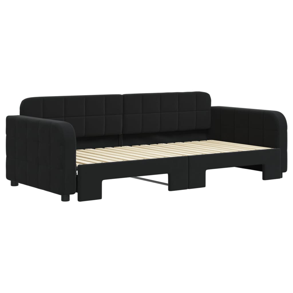 vidaXL Pat de zi cu extensie, negru, 90x190 cm, catifea vidaXL Pat de zi cu extensie, negru, 90x190 cm, catifea