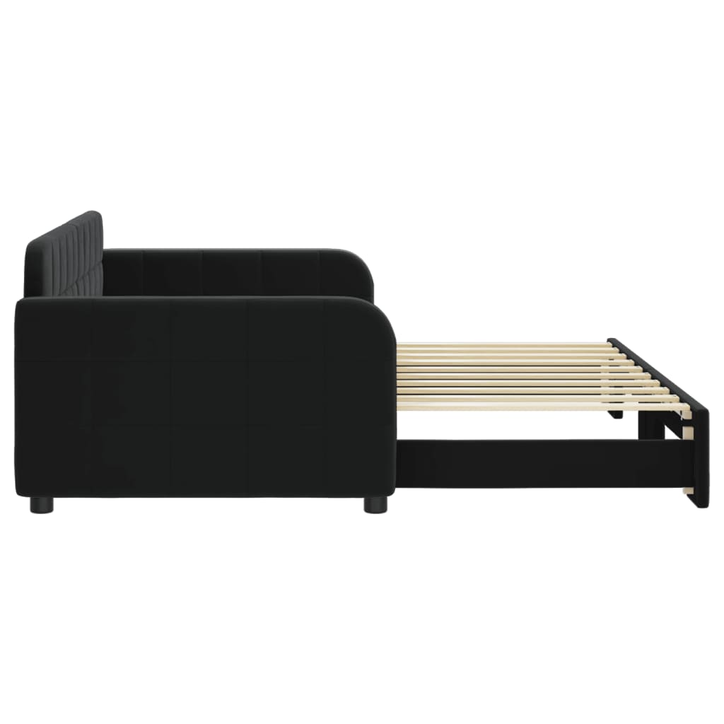 vidaXL Pat de zi cu extensie, negru, 90x190 cm, catifea vidaXL Pat de zi cu extensie, negru, 90x190 cm, catifea
