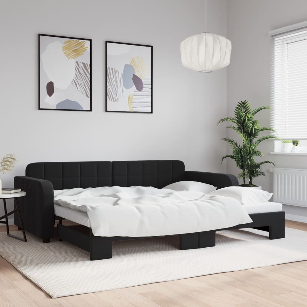 vidaXL Pat de zi cu extensie, negru, 90x190 cm, catifea vidaXL Pat de zi cu extensie, negru, 90x190 cm, catifea