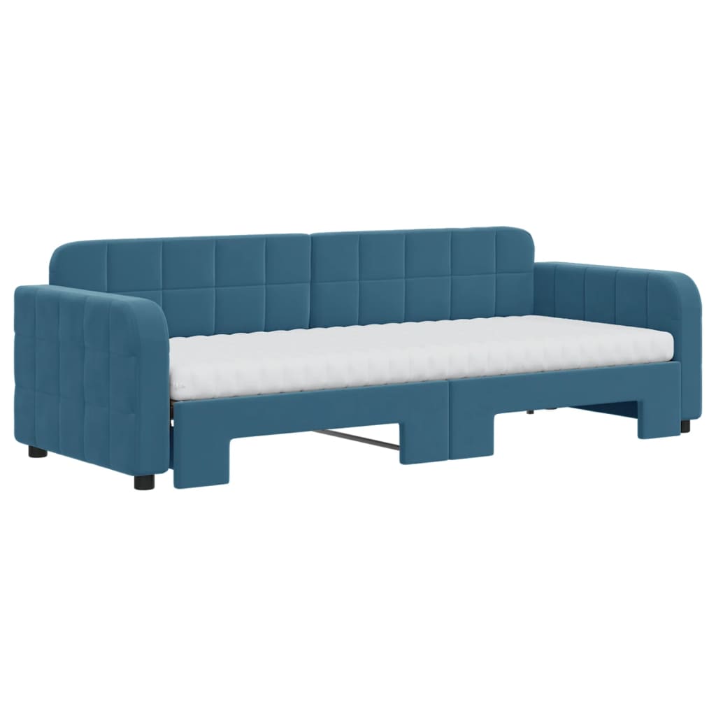 vidaXL Pat de zi cu extensie și saltea, albastru, 80x200 cm, catifea vidaXL Pat de zi cu extensie și saltea, albastru, 80x200 cm, catifea