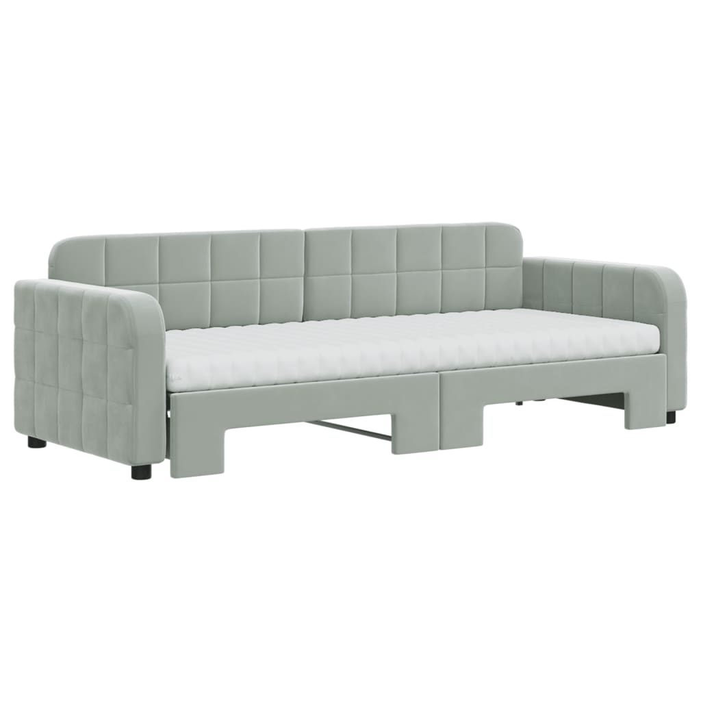 vidaXL Pat de zi cu extensie și saltele, gri deschis 80x200 cm catifea