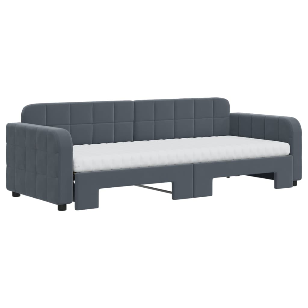 vidaXL Pat de zi cu extensie și saltele gri închis 80x200 cm catifea vidaXL Pat de zi cu extensie și saltele gri închis 80x200 cm catifea
