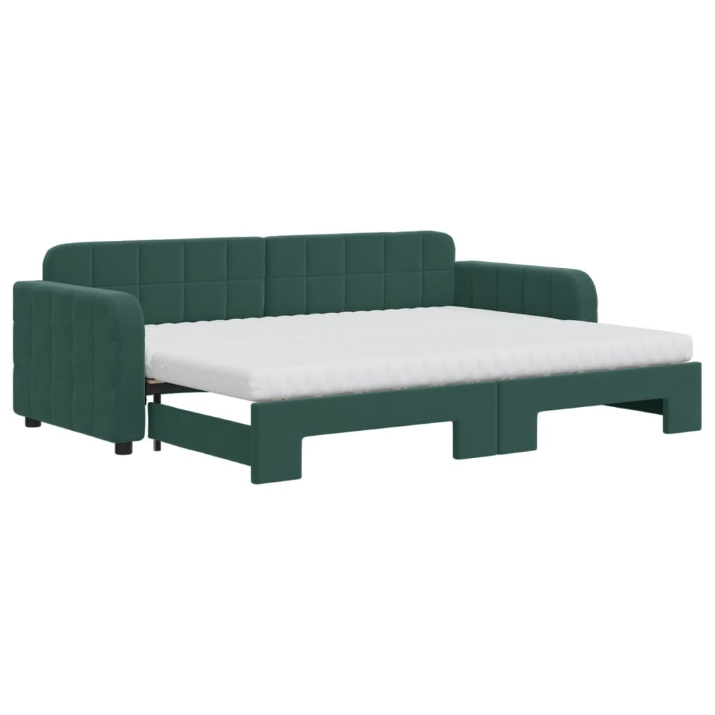 vidaXL Pat de zi cu extensie și saltele verde închis 80x200 cm catifea