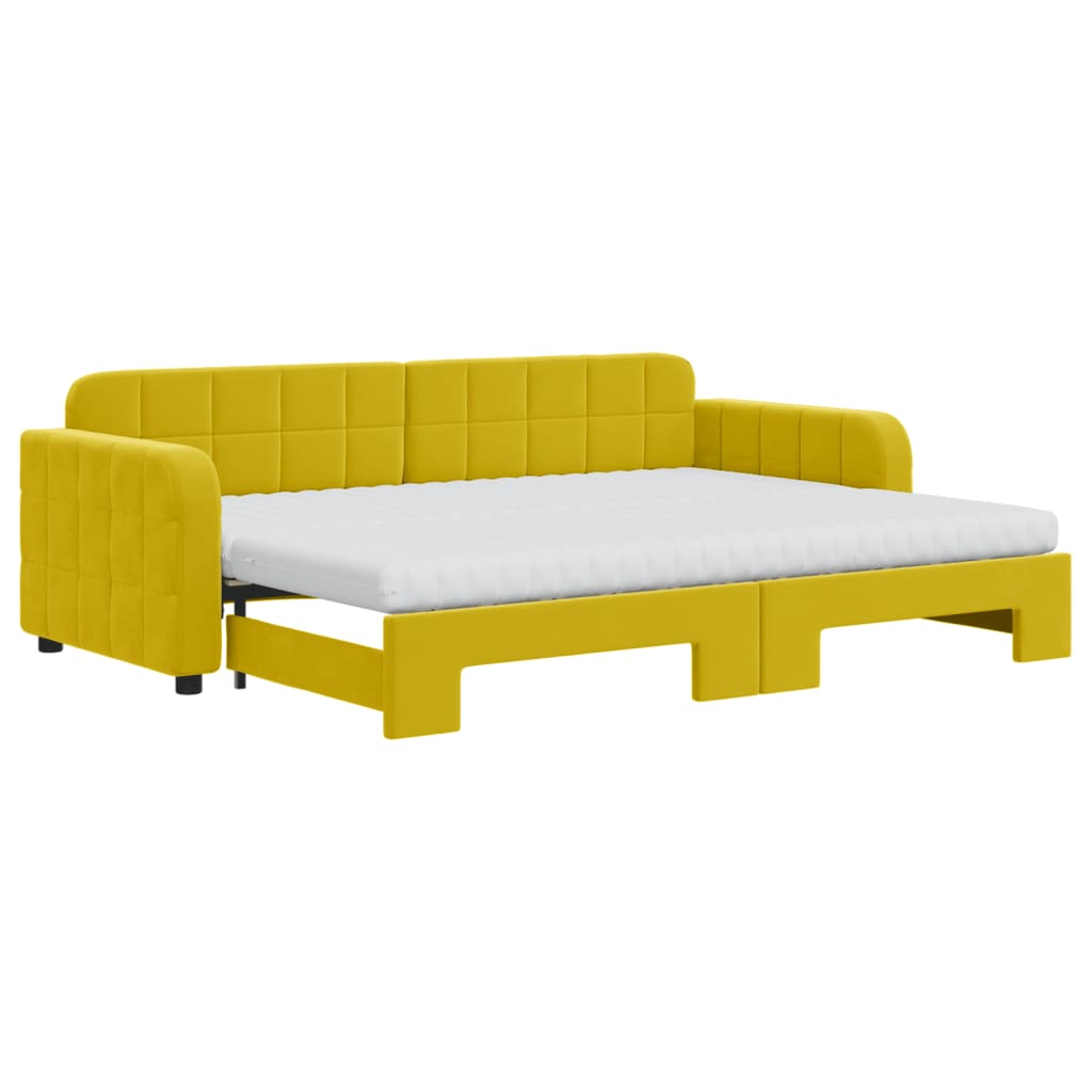 vidaXL Pat de zi cu extensie și saltea, galben, 80x200 cm, catifea vidaXL Pat de zi cu extensie și saltea, galben, 80x200 cm, catifea